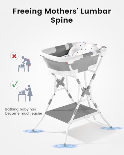 Collapsible Baby Bathtub with Stand and Soft Cushion