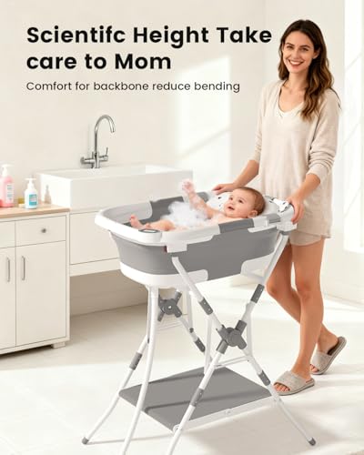 Collapsible Baby Bathtub with Stand and Soft Cushion