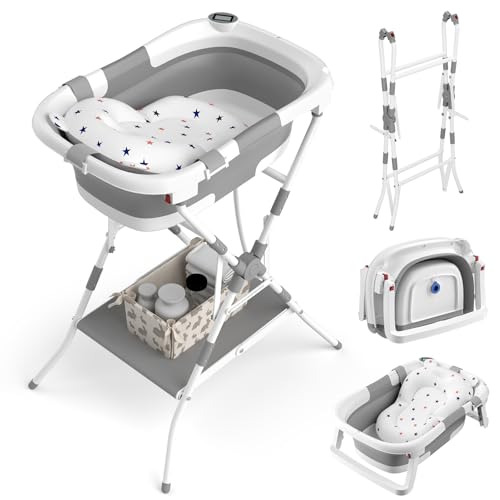 Collapsible Baby Bathtub with Stand and Soft Cushion