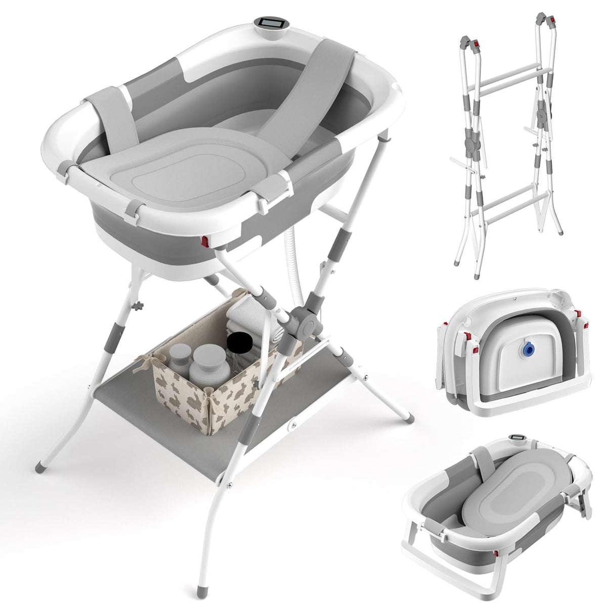 Collapsible Baby Bathtub with Stand and Soft Cushion