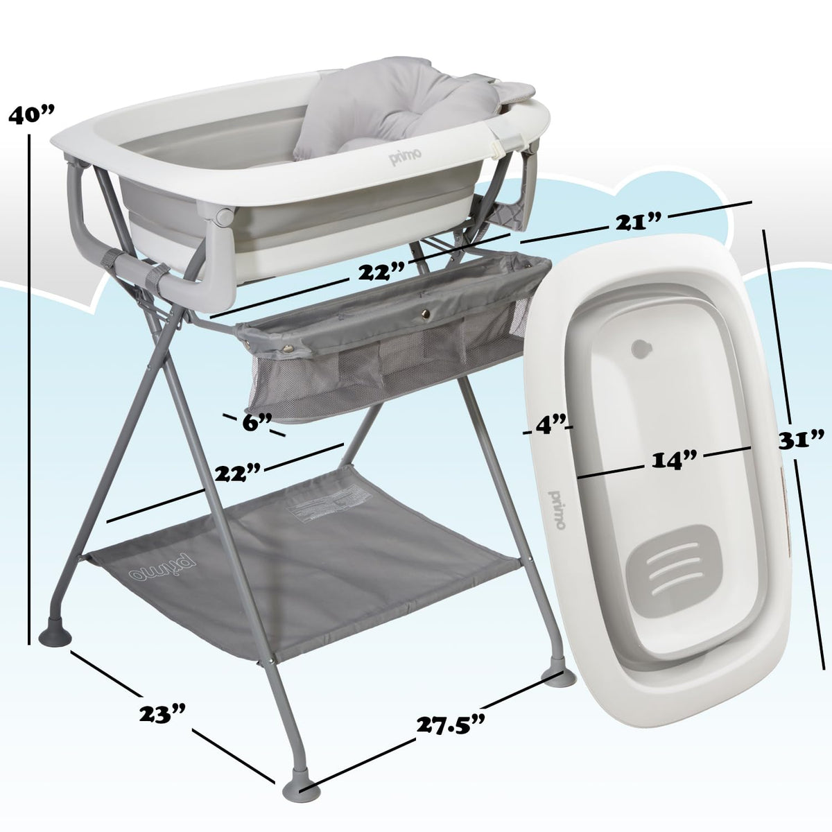 Collapsible Baby Bath with Stand and Infant Cushion