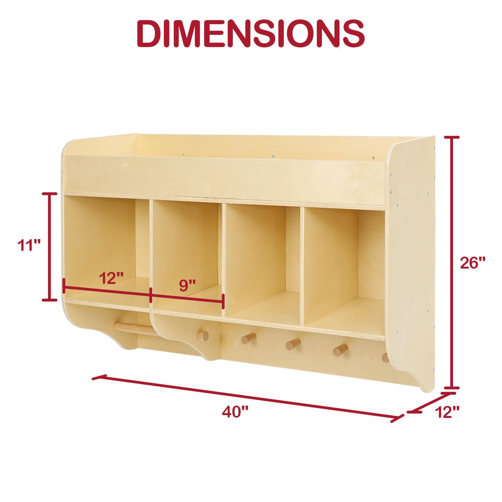 Wooden Wall Mounted Baby Diaper Organizer with Hooks