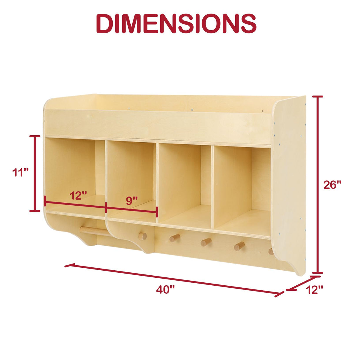 Wooden Wall Mounted Baby Diaper Organizer with Hooks