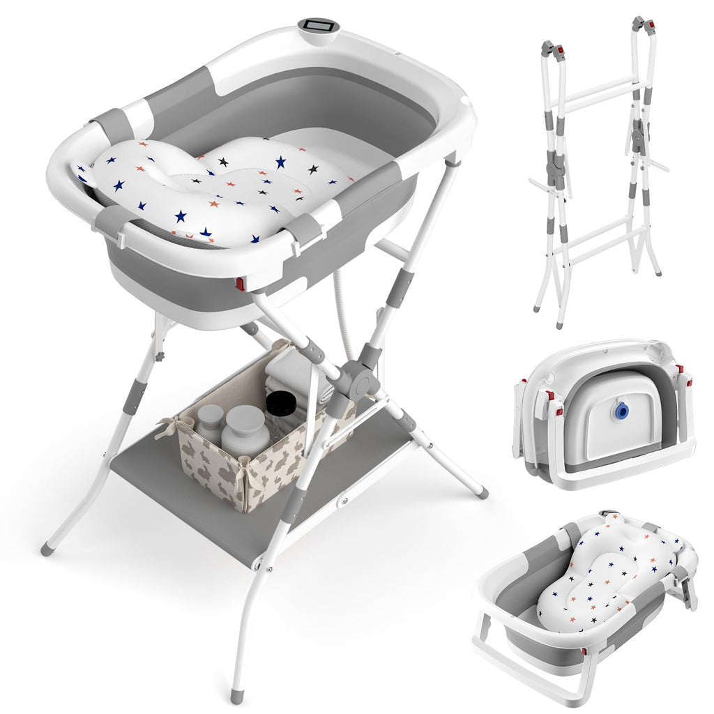 Collapsible Baby Bathtub with Stand and Soft Cushion