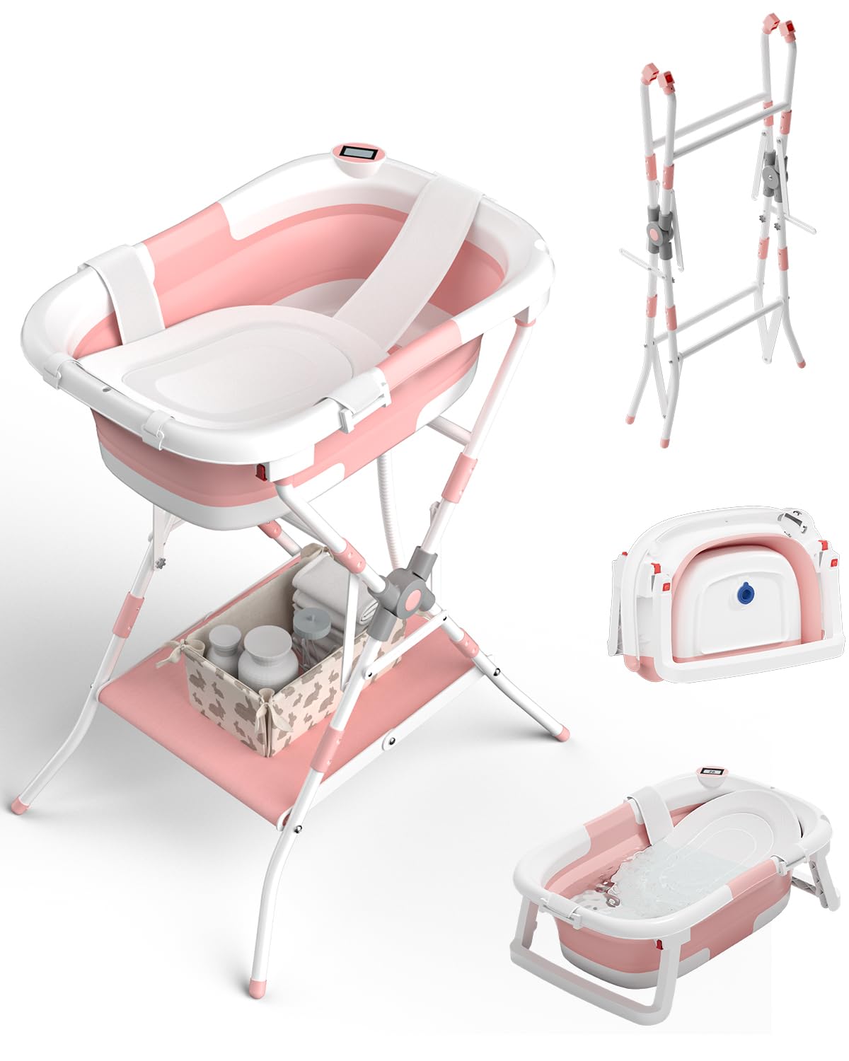 Collapsible Baby Bathtub with Stand and Soft Cushion