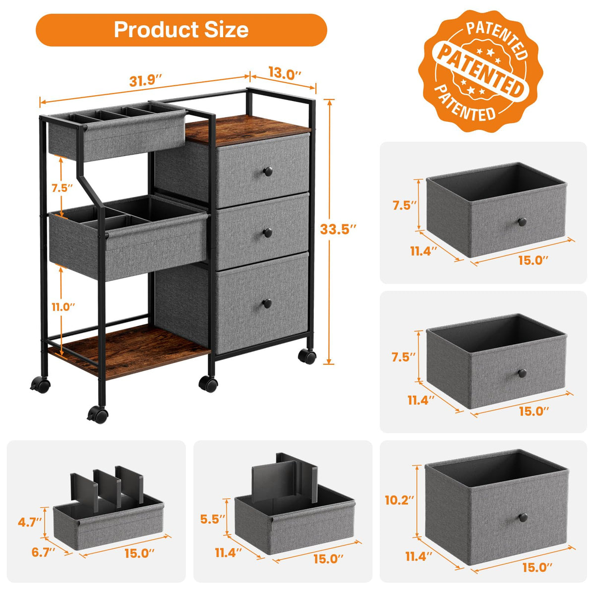 Rolling Baby Diaper Caddy Organizer Cart with Drawers