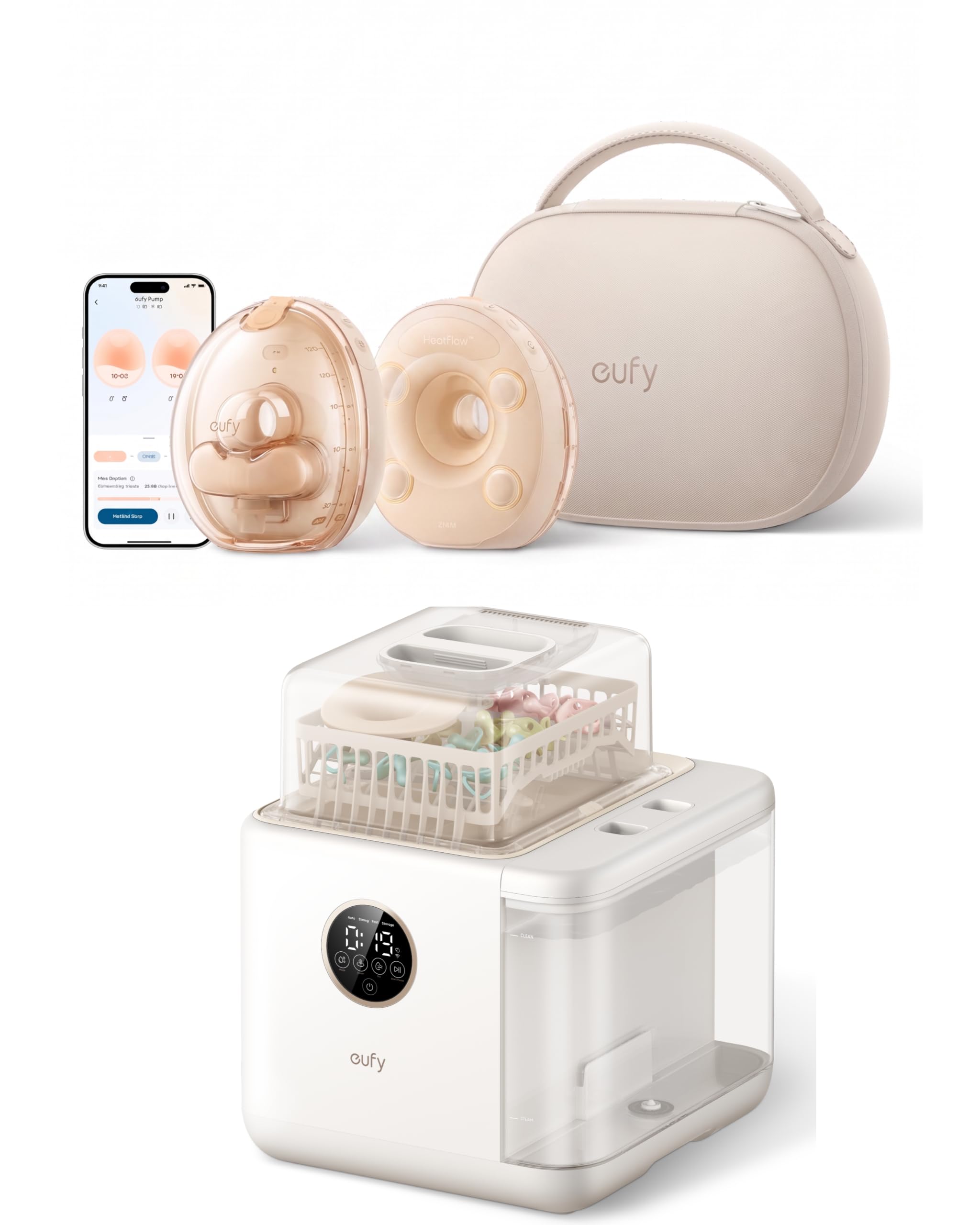 Heated Massage Wearable Breast Pump and Baby Bottle Washer Bundle
