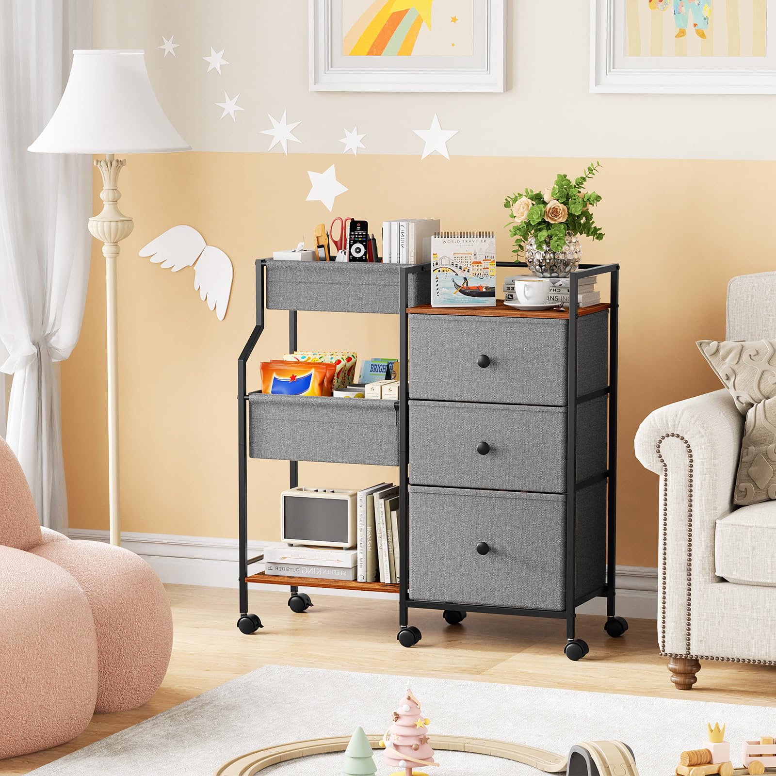 Rolling Baby Diaper Caddy Organizer Cart with Drawers