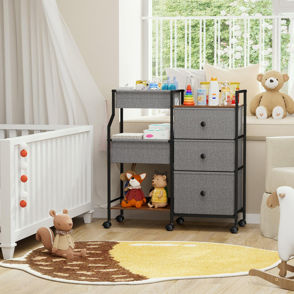 Rolling Baby Diaper Caddy Organizer Cart with Drawers