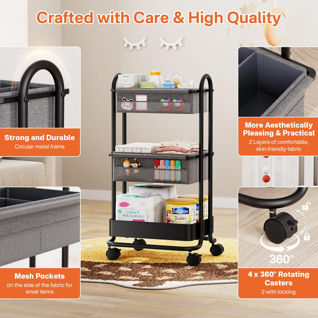 3 Tier Rolling Baby Diaper Caddy Organizer Cart