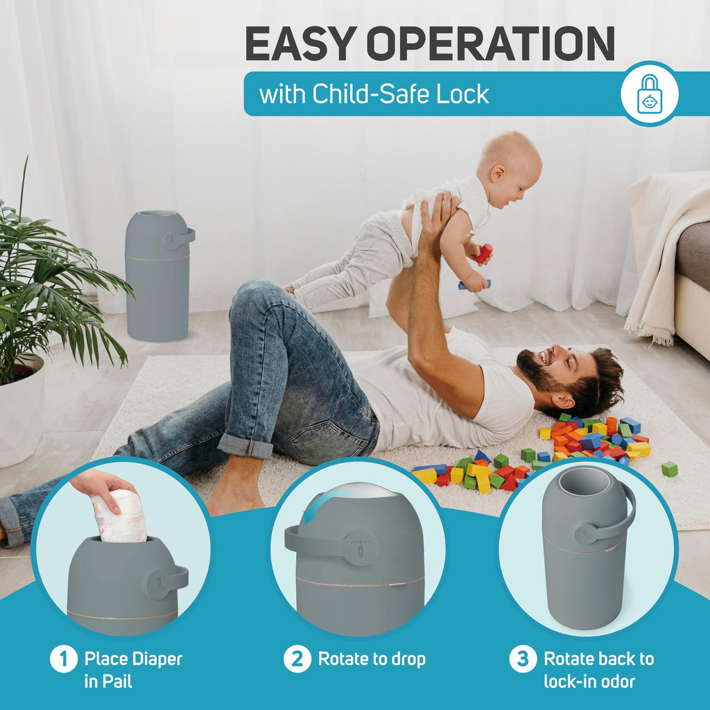 Odor Control Baby Diaper Pail with Child Safe Lock
