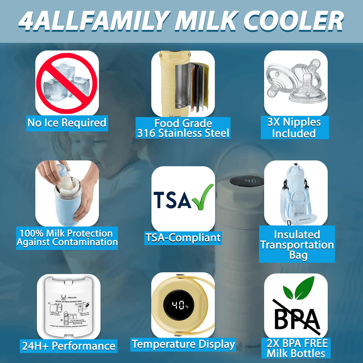Portable Breast Milk Cooler Travel Bag with Ice Pack