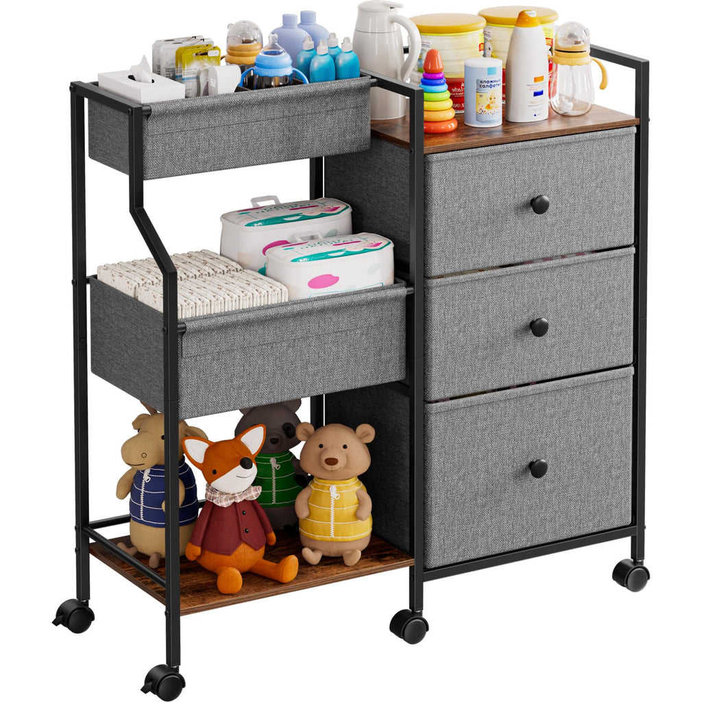 Rolling Baby Diaper Caddy Organizer Cart with Drawers