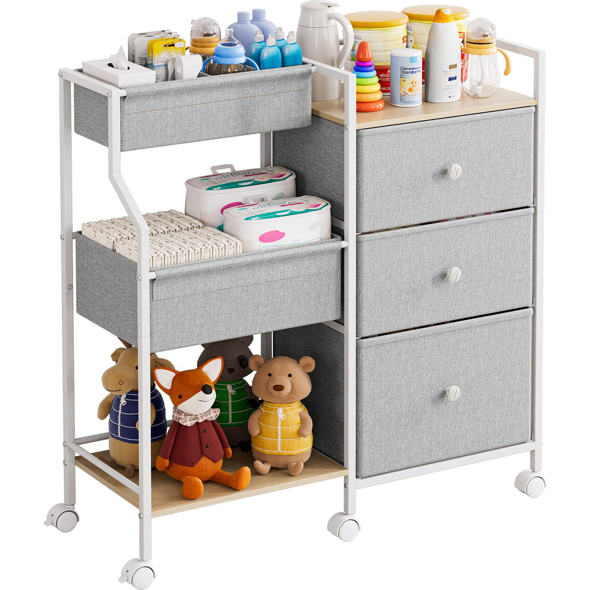 Rolling Baby Diaper Caddy Organizer Cart with Drawers