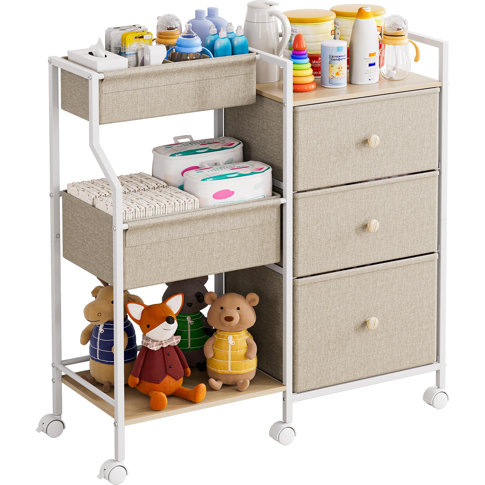 Rolling Baby Diaper Caddy Organizer Cart with Drawers